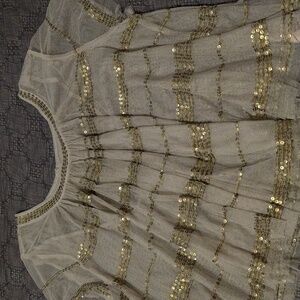 Free People Urban Outfitters Gold Sequin Mesh Sheer Blouse Small